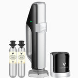 Coravin wine preservation system with a stylish handle, two CO2 cartridges, and a black base unit.