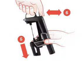 Hand-held tool for peeling, with instructional arrows labeled 5 and 6 indicating operation steps.