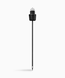 Black cocktail pick with a rubber grip and pointed tip, designed for serving appetizers or garnishes.